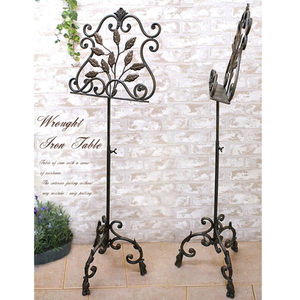 メニュー立て 譜面台 レシピスタンド リーフ アンティーク調 アイアン製 高さ調節可能 W33cm×...