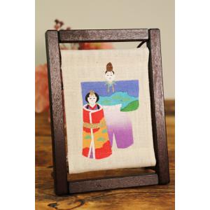 ミニ木枠タペストリー 『 つばき』 京都 洛柿庵 麻 12×16cm ツバキ