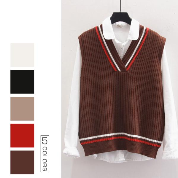 レディースコットンベスト　ニットベスト　春　秋　ノースリーブ　ｖネック　ゆったり　レディース　通学　...