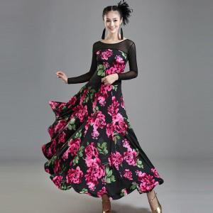 社交ダンス 衣装 練習着 ダンスウェア ステージ花柄衣装 競技会 競技用 レディース ワンピース パーティー舞台衣装 演出服 社交ダンス モダンドレス