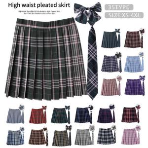 制服 学生制服スカート 3点セット 蝶結び+ネクタイ+スカート35タイプ チェック柄プリーツスカート(スクール・制服)　女子高生スカート レディース 高校生｜treflestore