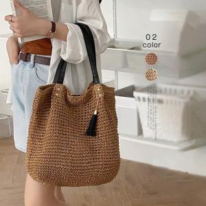 トートバッグ レディース かごバッグ トート 夏バッグ フリンジ カゴバッグ タッセル 肩掛けバッグ 大きめ ペーパーバッグ 大容量 手提げ 肩掛け 軽量 編みバッ