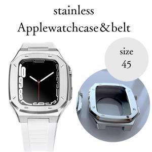 AppleWatch applewatch アップルウォッチ ケース カバー バンド  ベルト オシャレ メンズ レディース 高品質 ステンレス 45mm 一体型 シリーズ7 ギフト8ネジ