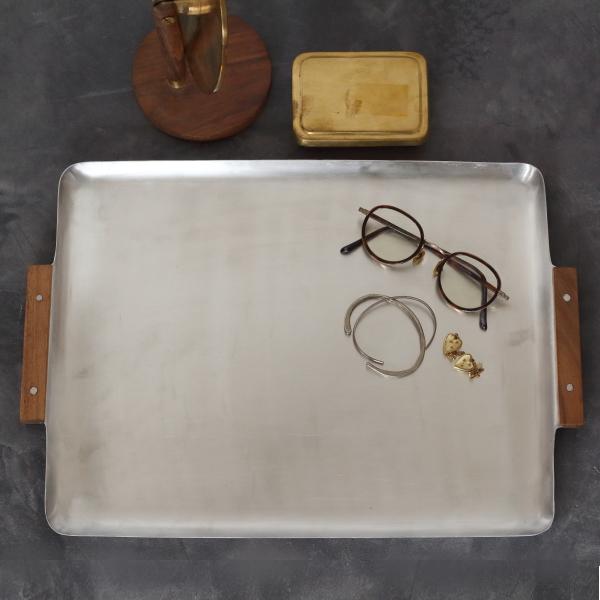 アクセサリートレイ トレー 小物入れ シルバー おしゃれ 大きいサイズ アルミ 木製 木手付き トレ...