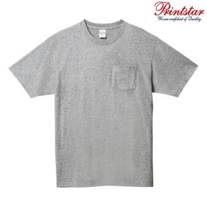 メンズ Tシャツ 半袖 サーマルネック ポケット付き ヘビーウェイト 5.6オンス 無地 杢グレー M サイズ 109-PCT