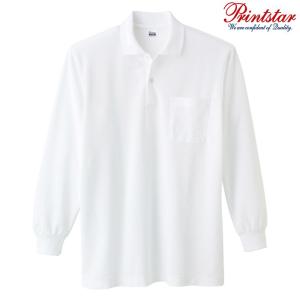 メンズ ポロシャツ 長袖 鹿の子 ポケット付き 5.8オンス 無地 ホワイト M サイズ 169-VLP