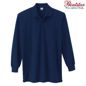 メンズ ポロシャツ 長袖 鹿の子 ポケット付き 5.8オンス 無地 ネイビー M サイズ 169-VLP