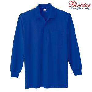 メンズ ポロシャツ 長袖 鹿の子 ポケット付き 5.8オンス 無地 ロイヤルブルー L サイズ 169-VLP