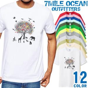 メンズ Tシャツ 半袖 プリント アメカジ 大きいサイズ 7MILE OCEAN 平和 花