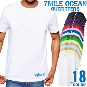 メンズ Tシャツ 半袖 プリント アメカジ 大きいサイズ 7MILE OCEAN サメ ロゴ ワンポイント｜trend-i