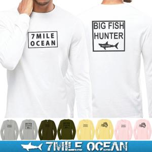 7MILE OCEAN メンズ 長袖 ロンT アウトドア アメカジ バックプリント ロゴＴ 人気 ブランド釣り フィッシング 魚｜trend-i