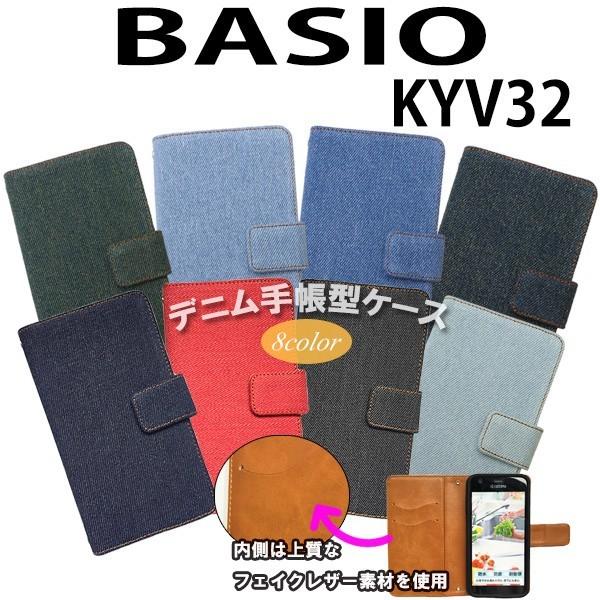 『強化ガラスフィルム付き』 BASIO KYV32 対応 デニム オーダーメイド 手帳型ケース TP...