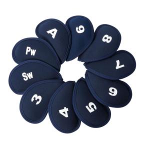 YFFSFDC ゴルフアイアンカバー ヘッドカバー 10枚入り（3〜9、A、Pw、Sw）番号 保護カバー (ブルー)