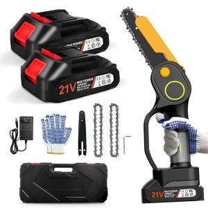 チェンソー チェーンソー 充電式 プロのコードレス電動チェーンソー，ハンディチェーンソー，強力ブラシレスモーター、安全ロック、21 V 2.
