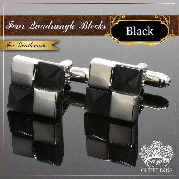 カフス スクエアブロック ブラック カフス カフスボタン カフリンクス カフスリンクス 銀 黒 メン...