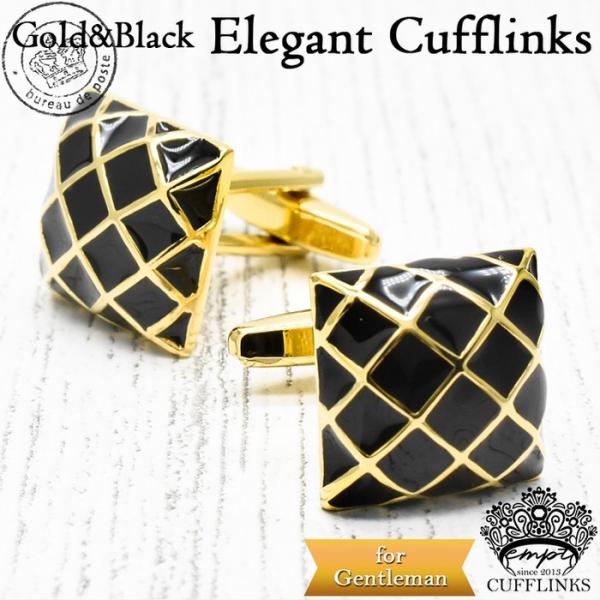 カフス ゴールド ブラック 斜め模様 カフス カフスボタン カフリンクス カフスリンクス 目立つ メ...
