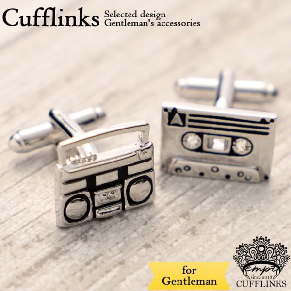 カセットテープ カセットデッキ 音楽 機械 モチーフ カフス シルバー 銀  カフリンクス カフス ...
