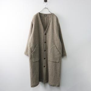 美品 結-YUI- ウール混 ツイード調 ノーカラーロングコート 3/ベージュ  