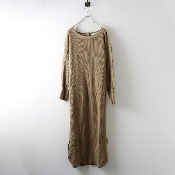 美品 フレームワーク FRAMeWORK バックヘンリーネックワッフルワンピース＼ベージュ ドレス ...