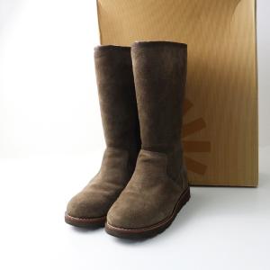 アグ UGG W ETTA 内ボア スエードロングブーツ 22cm ダークブラウン┃サイドジップ【2400014776096】