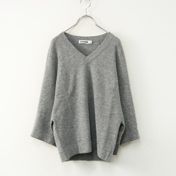ジルサンダー Jil Sander カシミヤニットVネックワイドスリーブプルオーバー 36＼グレー ...