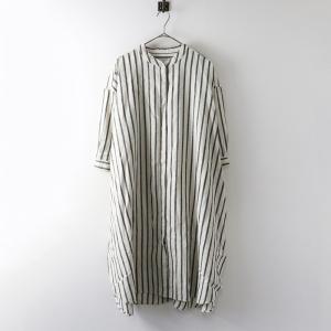 美品 ソウルベリー soulberry O.W.N きりりと甘い、ストライプのシャツワンピース M キナリ×チャコール┃羽織り【2400014856859】