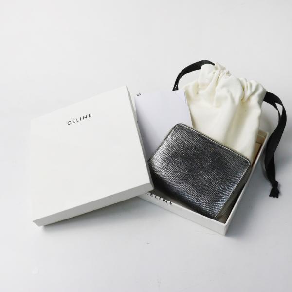 セリーヌ CELINE コンパクトジップウォレット■シルバー メタリック コインケース 小銭入れ ミ...