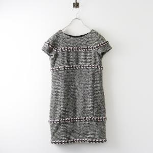 美品 フランス製 2013年 シャネル CHANEL ファンシーツイード 半袖 ワンピース 裾ココボタン 38//ブラック ホワイト■【2400015090368】