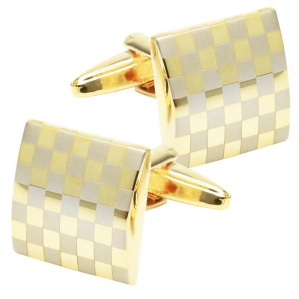 カフス 細ブロック柄 ゴールド カフスリンクス カフスボタン かっこいい シンプル フォーマル 男 ...