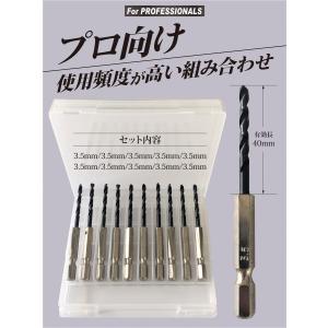 六角軸 ステンレス・鉄工用 ドリルビット キリ 3.5mm ケース(10本組) コバルトドリル 鉄鋼ドリル インパクト用