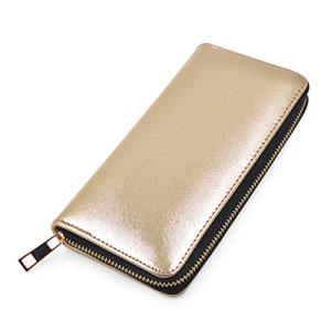 Premium Vegan Saffiano Leather Continental Zip Around Wallet Gold｜triangles-asia