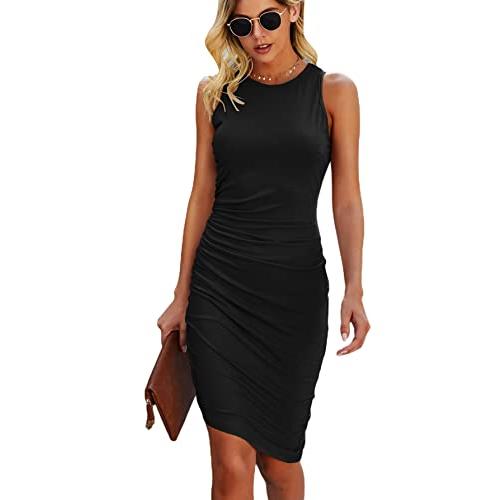 SheIn Women&apos;s Ruched Asymmetrical Hem Bodycon Dres...