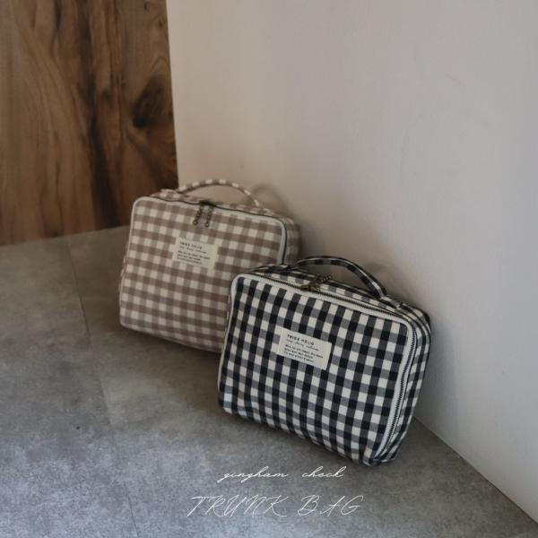 【1点までネコポス可】new gingham check trunk bag（2色）beige・bl...