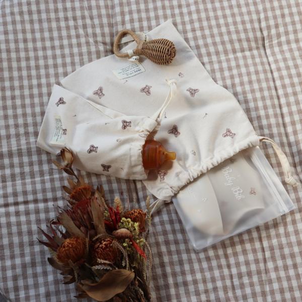 【2点までネコポス可】cotton pouch（vintage bear）2枚set　くま　パウチ　...