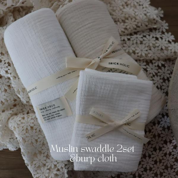 new Muslin Swaddle 2-Piece Set with Burp Cloth　本場韓...