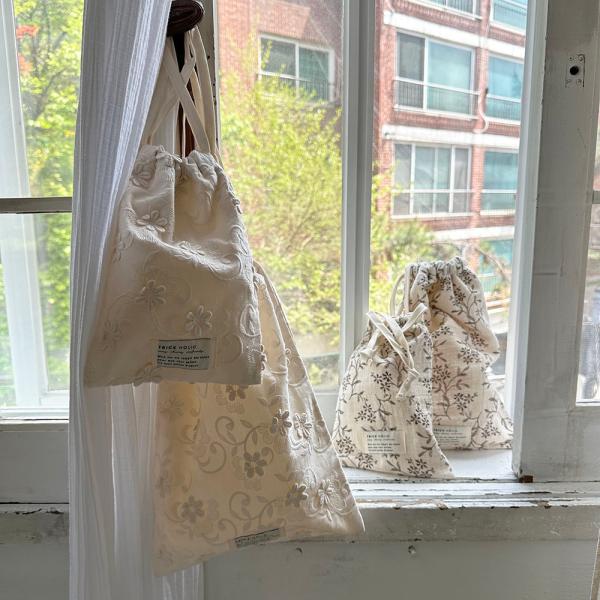 【1点までネコポス可】cotton pouch  garden flower (大+小) / vin...