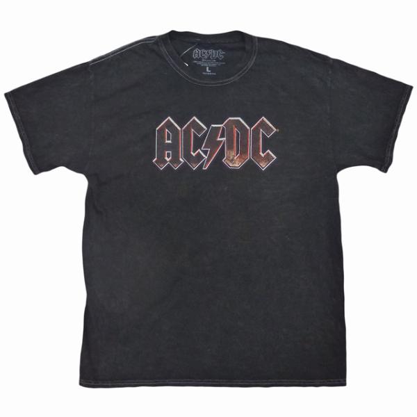 海外正規オフィシャル AC/DC Acid Tee アシッド加工 ロゴ Tシャツ バンドTシャツ オ...