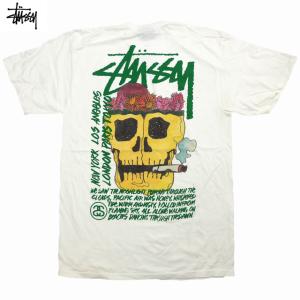 Stussy Smokin Skull Pig. Dyed Tee ピグメント加工 ステューシー スカル ヴィンテージ 半袖 Tシャツ Natural 白【ゆうパケット対応】｜trickortreat