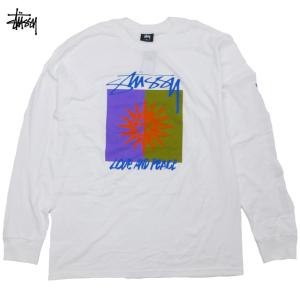 Stussy Love & Peace L/S Tee ロングスリーブ ステューシー ストックロゴ グラフィック 太陽 長袖 ロンT 白 White【ゆうパケット対応】｜trickortreat