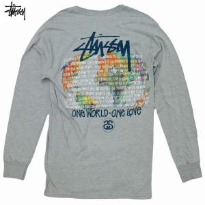 Stussy One World L/S Tee ロングスリーブ ステューシー ストックロゴ ショーンフォント ラスタ ライオン 名作 長袖Tシャツ ロンT グレー【ゆうパケット対応】