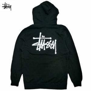 Stussy Basic Stussy Hood ステューシー ストックロゴ プルオーバー フーディー パーカー フリース 裏起毛 定番 長袖 メンズ 黒｜trickortreat