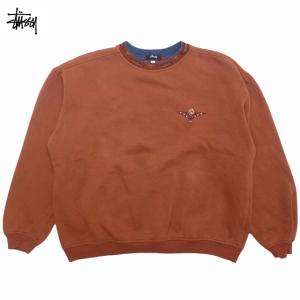 Used 80's 初期黒タグ Vintage Old Stussy Crew Sweat Shirts オールドステューシー 刺繍 ロゴ スウェット トレーナー 裏起毛 長袖 古着 80年代 L ブリック