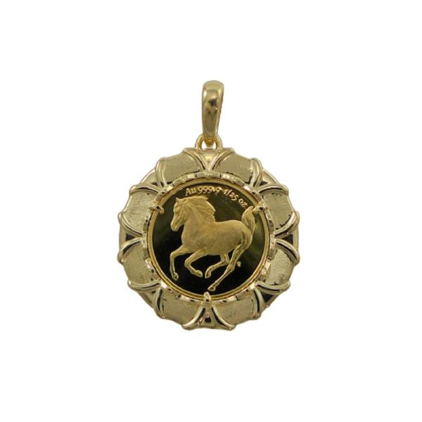 純金 k24 ホース コイン ペンダントトップ ソロモン 金貨 24金 1/25オンス 3.9g 馬...