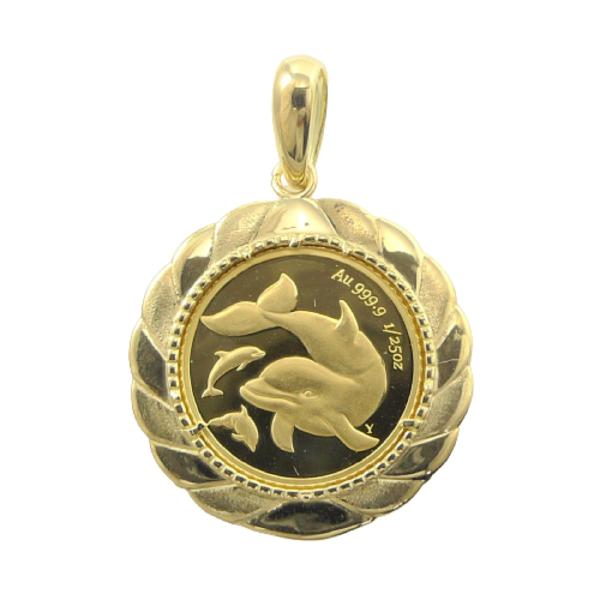 純金 k24 ドルフィン コイン ペンダントトップ ソロモン 金貨 24金 1/25オンス 3.0g...
