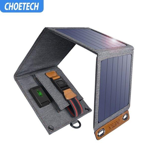 CHOETECHソーラー充電器14W USB折りたたみ式旅行用充電器、SunPowerソーラーパネル...