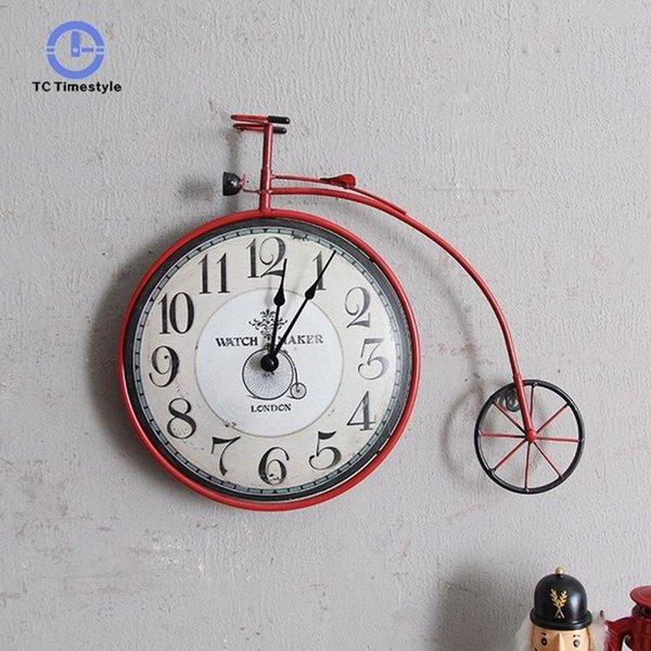 インテリア 掛け時計 輸入 新品 ヴィンテージ クリエイティブ 自転車モチーフ壁時計 赤