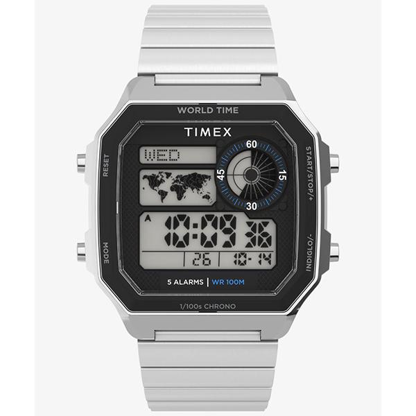 TIMEX タイメックス メインストリート デジタル シルバー ワールドタイム機能 インディグロナイ...