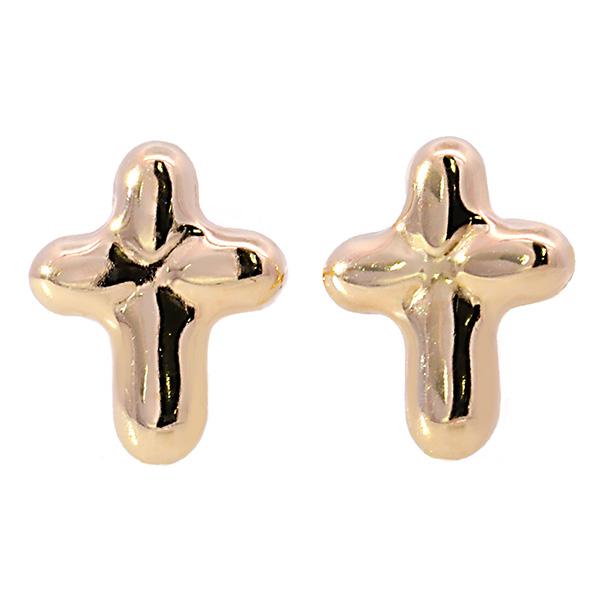 （237774）十字架 クロス ピアス K18 イエローゴールドピアス 小さめ ぷっくり ピアス レ...