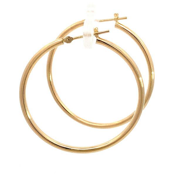 （247328）日本製 太め フープピアス 2mm×35mm 両耳用 定番 シンプル K18 YG ...
