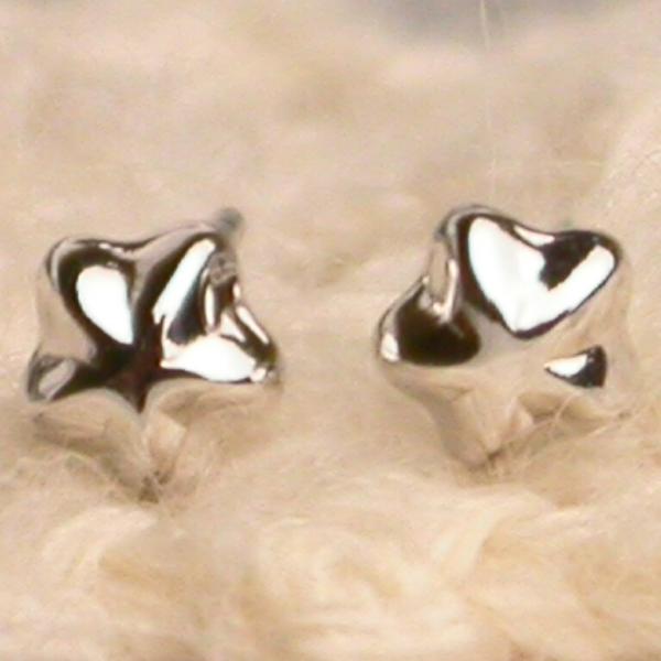 （262906）星型 ピアス K18ホワイトゴールド ぷっくりとした星のピアス 4mm レディース ...